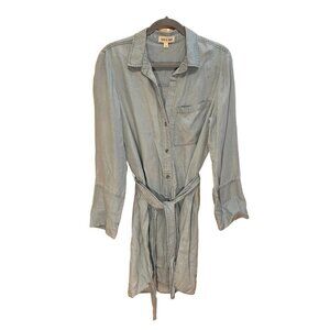 Cloth & Stone Anthropologie Tencel Blue Button Down Belted Dress Sz M